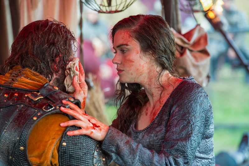 Queen Judith (Jennie Jacques) tends to the defeated King Aethelwulf (Moe Dunford) (Photo: Jonathan Hession)